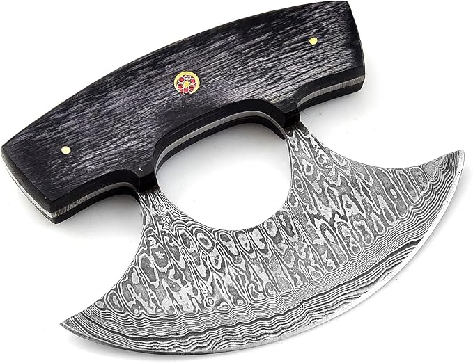 Black Handle Handmade Damascus Steel Ulu Knife - Alaskan Damascus Ulu Knife With Sheath - Damascus Alaska Knives For Men and Women - Skinning, Chopping,Rocking, Mincing, Slicing Meat & Herb