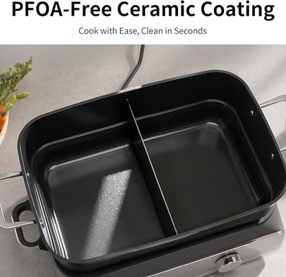 Slow Cooker 10 Quarts (2 x 5 Quarts) PFOA-Free Ceramic Coating | Adjustable Temp Oven Safe to 450°F | Keep Warm Function for Large Family Gatherings (Includes Silicone Spoon)