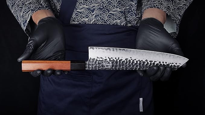 9 Inch Kiritsuke Chef Knife Japanese Handmade Forged Pro Sharp Kitchen Knife,AUS10 High Carbon 3-layer Steel Meat Vegetable Sushi Knife(Rosewood Handle & Gift Box)
