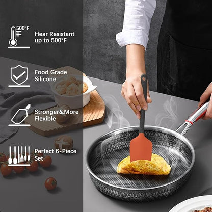 Silicone Spatula Set, 6 Pieces Food Grade Kitchen Utensils with Silicone Brush Heat Resistant Dishwasher Safe BPA-free Rubber Spatula for Scraping, Baking, Cooking, Mixing (Multicolored)