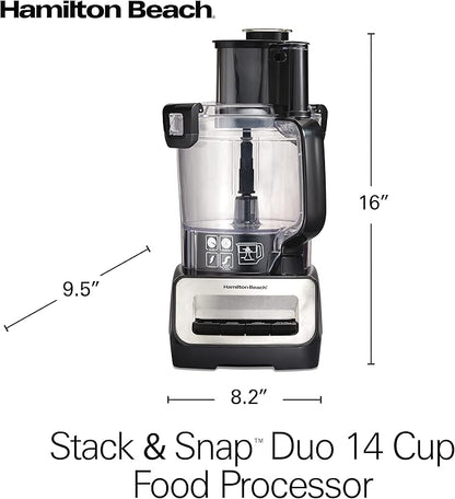 Hamilton Beach Stack & Snap Food Processor and Vegetable Chopper, Stainless Steel Blades, 14 Cup + 4-Cup Mini Bowls, 3-Speed 500 Watt Motor, Black (70585)