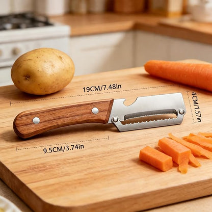 Premium Multifunctional Vegetable Peeler–Zero-Snag Stainless Steel Blade, Ergonomic Wooden Handle Built-in Bottle Opener for Kitchen,Camping | Effortless Peeling for Potatoe, Carrot, Apple&More