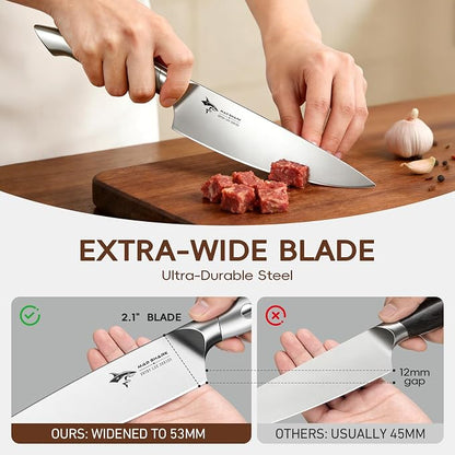 MAD SHARK Knife Sets, 11 Pieces Kitchen Knife Set with Block, High Carbon Stainless Steel Knives with Sharpener Rod, Non Slip Ergonomic Handle, Quality Drawer Organizer, Gift Box Packaging