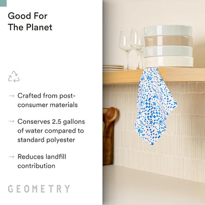 GEOMETRY Kitchen Dish Cloths - Spring & Summer Collection - Premium Dishcloths with Geoweave - Absorbent & Fast Drying Kitchen Towels - Blue Garden Wings, 10" x 10" - 3-Pieces
