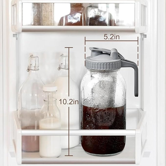 OneDream Cold Brew Coffee Maker, 2 Pack 64oz Stainless Steel Filter Cold Brew Pitcher Jar, No Leaks Cold Brew Mason Jar Coffee Maker, Easy to Clean Cold Coffee Maker