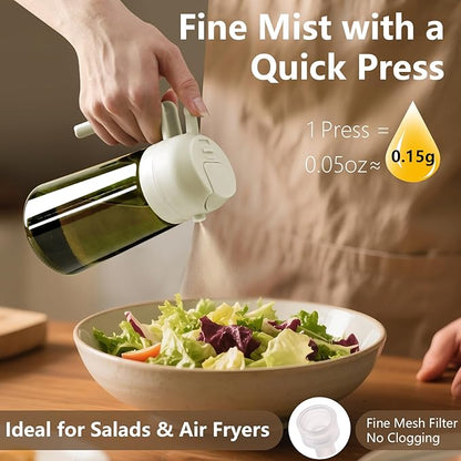 SWEET VIEW 2PCS Olive Oil Dispenser and Oil Sprayer – 16oz/470ml Glass Light-Proof Oil Pourer for Kitchen Air Fryer, Cooking, Salad, and BBQ, with Stickers