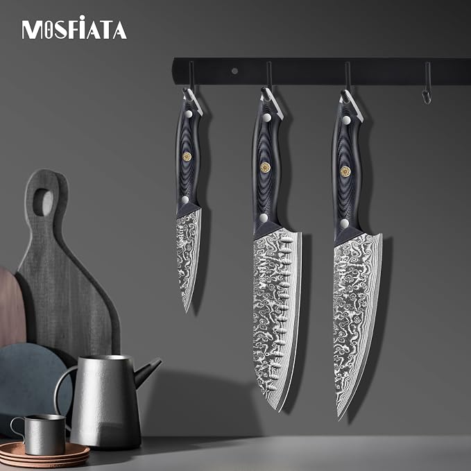 MOSFiATA Damascus Chef Knife 8 Inch, Professional Ultra Sharp Chef's Knives with 67-Layer High Carbon Damascus Steel VG-10 Blade and Ergonomic G10 Handle Kitchen Cooking Knife Gift Box