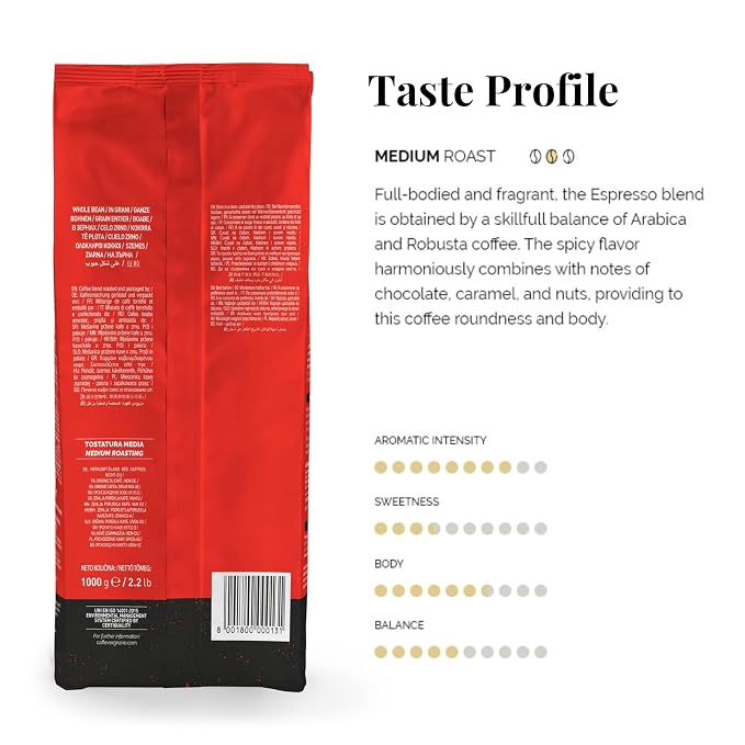 Caffe Vergnano Espresso Beans, Large 2.2lb Bag - Medium Roast Arabica Robusta Coffee Beans, Chocolate & Caramel Notes - Perfect for Expresso Machine, Moka Pot, French Press, Drip Coffee Maker
