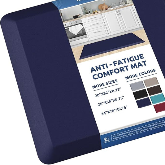 KitchenClouds Kitchen Mat Cushioned Anti Fatigue Rug 24"x70" Water Resistant, Non Slip, Standing and Comfort Desk/Floor Mats for House Sink Office (Blue)