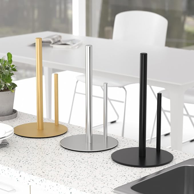 Paper Towel Holder Gold, Premium Stainless Steel Kitchen Roll Dispenser, Countertop Roll Organizer