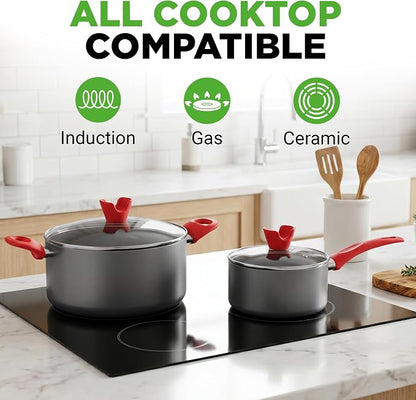 NutriChef 21-Piece Nonstick Cookware Set - PTFE/PFOA/PFOS Free Heat Resistant Lacquer Kitchen Ware Pots Pan w/ Cool-Touch Handles, Saucepan, Fry Pans, Lid, Bakeware, For Gas Electric Ceramic Cooktops