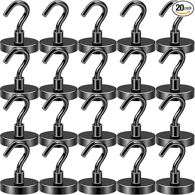 DIYMAG Black Magnetic Hooks, 120 LB Heavy Duty Strong Magnet with Hook, Rare Earth Neodymium Magnets for Hanging, Magnetics Hanger for Curtain, Home, Kitchen, Workplace, 20 Packs
