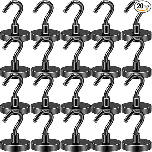 DIYMAG Black Magnetic Hooks, 120 LB Heavy Duty Strong Magnet with Hook, Rare Earth Neodymium Magnets for Hanging, Magnetics Hanger for Curtain, Home, Kitchen, Workplace, 20 Packs