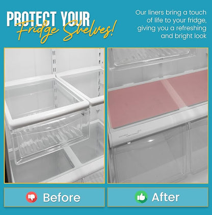 Refrigerator Liners for Shelves (16 Pack) by Linda’s Essentials - Non-Adhesive Shelf or Drawer Liner, BPA-Free Fridge Mats for Kitchen & Cabinets, Easy to Clean, Ideal Household Essentials (Pink)