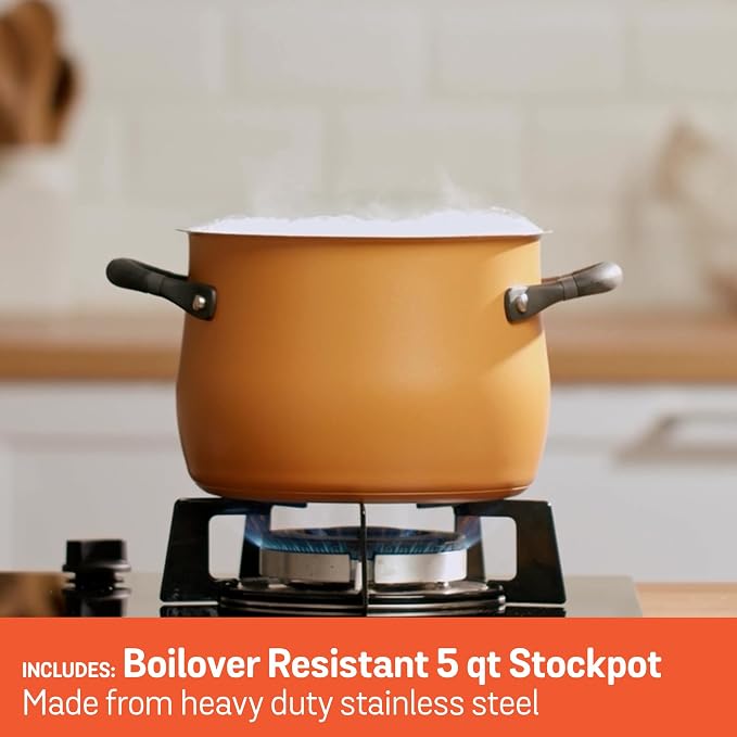 Meyer 6pc Stackable Set with Universal Lids | Hard Anodized Non Stick and Stainless Steel Pots and Pans | Induction Compatible | Dishwasher Safe | Oven Safe | Red, Orange, Yellow | Accent Cookware