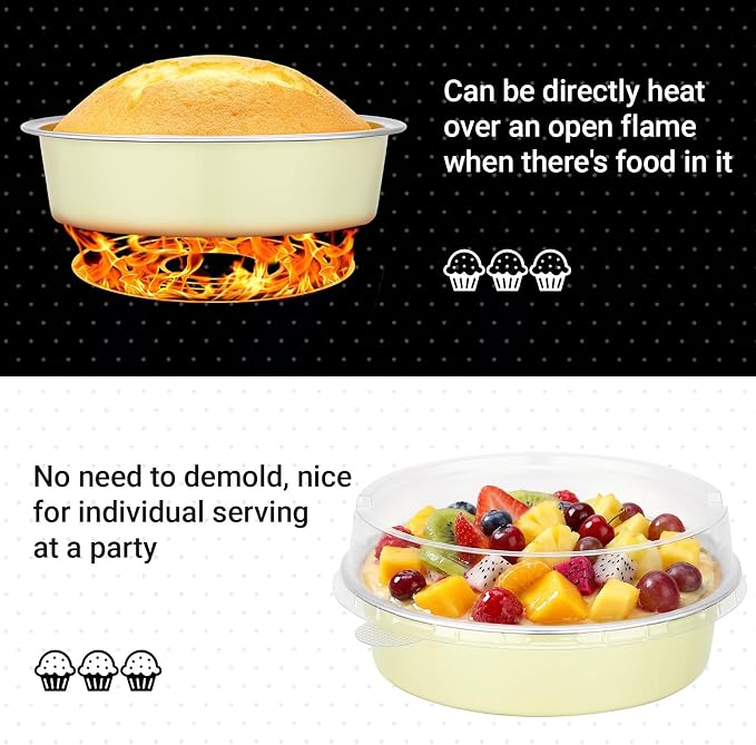 Beasea 100 Pack 4" Mini Pans with Lids, 7.3oz Disposable Aluminum Baking Foil Tins Round Small Tart Pie Container for Individual Cupcake Dessert Muffin Cheesecake Quiche Oven Dishes - Sage Green