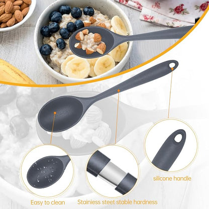 2 Pcs Silicone Nonstick Mixing Spoon,10.6Inch Silicone Spoons for Cooking Heat Resistant, Cooking Utensil for Kitchen Cooking Baking Stirring Serving (Grey)