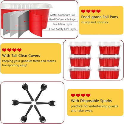 LNYZQUS 10oz/80pack Mini Cake Pans with Lids, 4”X4” Small Cake Pan Foil Brownie Muffin Tins, Square Disposable Baking Cups Dessert Cheesecake Containers for Christmas-Red