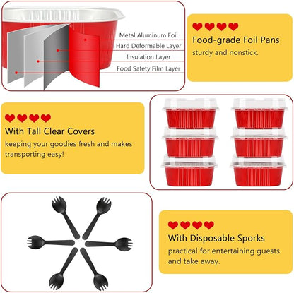 LNYZQUS Mini Cake Pans with Lids and Spoons,10oz Disposable Small Foil Baking Tins,40 Pack Individual Cake Containers for Home Bakers Bake Sales-Red,4x4 Square
