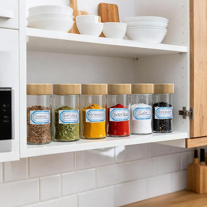 Segarty 3oz Spices Jars with Bamboo Shaker Lids, 6 Pack 90ml Round Spice Containers, Empty Glass Seasoning Organizers Spices Cereal Storage Set, Small Salt and Pepper Shakers, 7 Stickers and 1 Brush