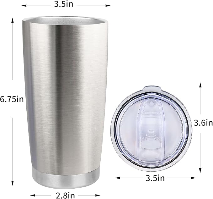 20oz Stainless Steel Tumbler Bulk with Lid, Travel Mug - Double Wall Vacuum Powder Coated Cup - Stainless steel, 12 Pack