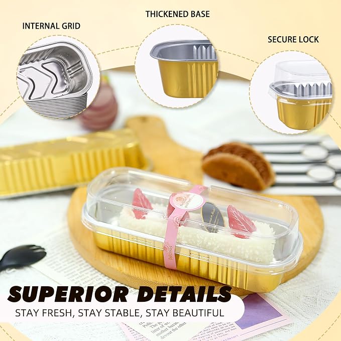 24 Pack Mini Loaf Pans, 7.5oz Mini Cake Pan & Mini Cupcake Pan Set – Disposable Aluminum Baking Pans with Lids, Spoons & Stickers, Premium Sturdy Gift Set for Cakes, Cupcakes, Desserts & Party Treats
