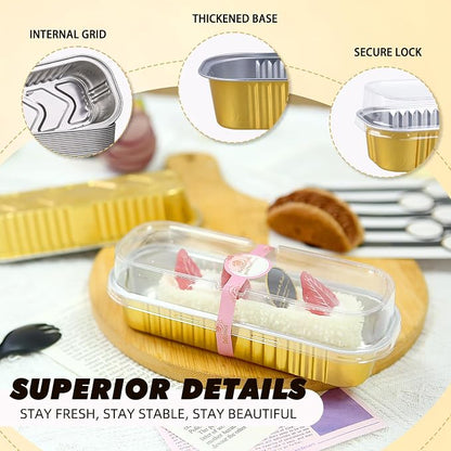 24 Pack Mini Loaf Pans, 7.5oz Mini Cake Pan & Mini Cupcake Pan Set – Disposable Aluminum Baking Pans with Lids, Spoons & Stickers, Premium Sturdy Gift Set for Cakes, Cupcakes, Desserts & Party Treats