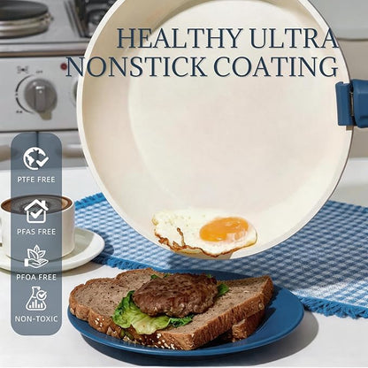 8Pcs Pots and Pans Set Nonstick Ceramic Cookware Set Removable Handle Induction Kitchen Cooking Set with Frying Pans and Sauce Pan, Blue