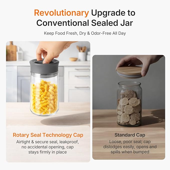 2-Pack 2026 Upgraded Glass Jars with Airtight Lid, 27oz Rotary Twist Lock Mason Jar, Clear Borosilicate Glass Storage Jar for Coffee Bean, Cookie, Sugar, Cereal, Overnight Oats Meal
