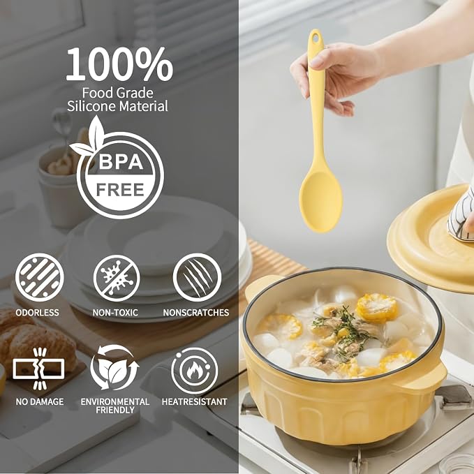 2 Pcs Mini Silicone Spoons, 8 Inch Mixing Spoons for Drinking Soup Dipping Sauce Baking Stirring Mixing Tools. This is a Mini Size,Notice,Dear Buyers Please Mind the Size when Purchasing(Yellow Green)