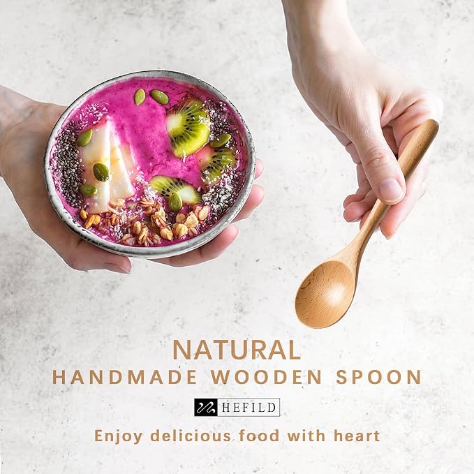 4 PCS Wooden Spoons for Honey, 6.7 inch Small Wooden Spoons - Terrific for Tea, Coffee & Soup, Little Beech Wood Serving Table Spoon Set, Bulk Bamboo Teaspoon for Eating with Unique Design