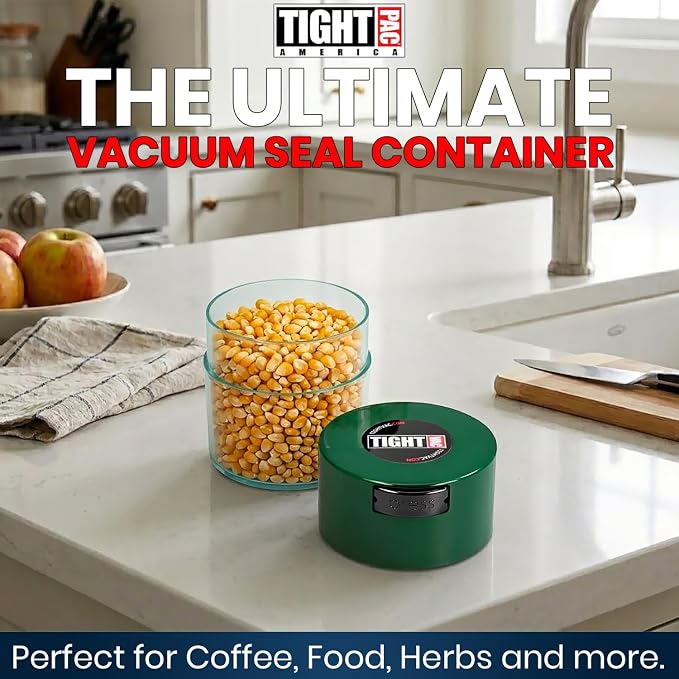 Tightvac - Premium Airtight Herb Storage Container - Holds ½ oz to 3 ounces - Keep Your Herbs and Dry Goods Fresh and Flavorful. Clear Green