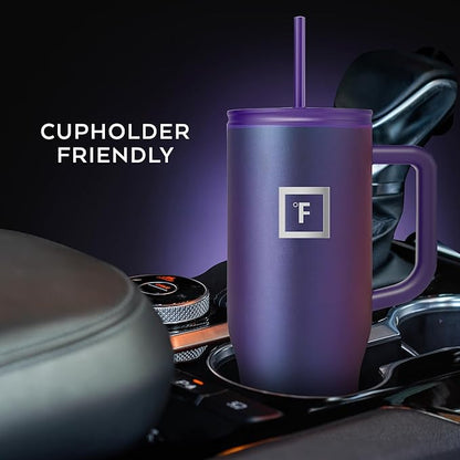 IRON °FLASK Co-Pilot Insulated Mug w/Straw & Flip Cap Lids - Cup Holder Bottle for Hot, Cold Drink - Leak-Proof - Water, Coffee Portable Travel Mug - Midnight Black, 40 Oz