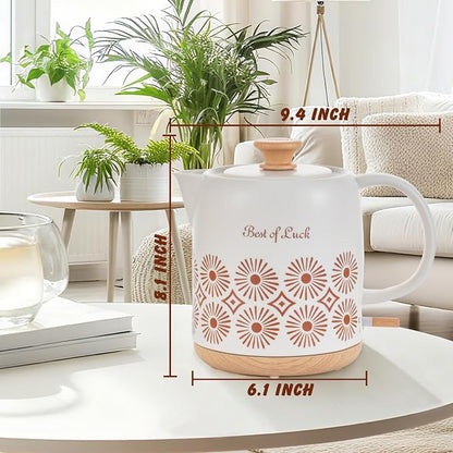 Ceramic Electric Kettle 1 Quarts, Automatic Shut Off, Porcelain Teapot, Hot Water Electric Boiler with LED Light, Boil Dry Protection, Short Spout 1000W Rapid Boiling Water for Tea Coffee