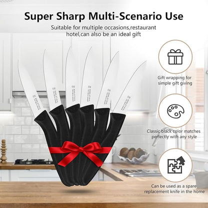 Paring Knife Set of 6,Premium Paring Knives,Stainless Steel Vegetable&Fruit Knife,Sharp Small Knife Set,Straight Edge Paring Knives Set,PP Plastic Handle Cutting Knifes,Black,Peeling Knives