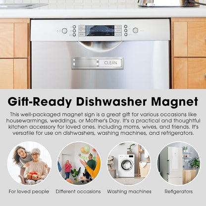 Clean Dirty Magnet for Dishwasher, Premium Stainless Steel, Dirty/Clean Speckled Design, Durable Magnet & Clear Indicators with Extra Tape (Silvery-Gray-01)