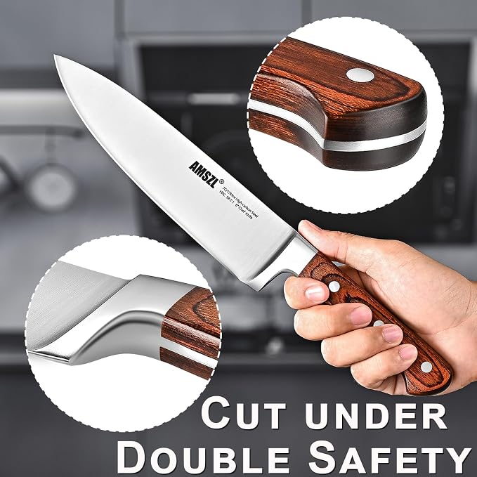 8 Inch Chef Knife, Ultra Sharp German Steel Full Tang | One knife for 90% of kitchen tasks: slice meat, dice vegetables, mince herbs, chop nuts. Replaces a drawer of mediocre blades