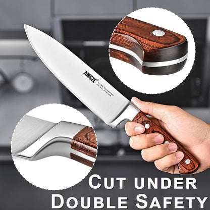 8 Inch Chef Knife, Ultra Sharp German Steel Full Tang | One knife for 90% of kitchen tasks: slice meat, dice vegetables, mince herbs, chop nuts. Replaces a drawer of mediocre blades
