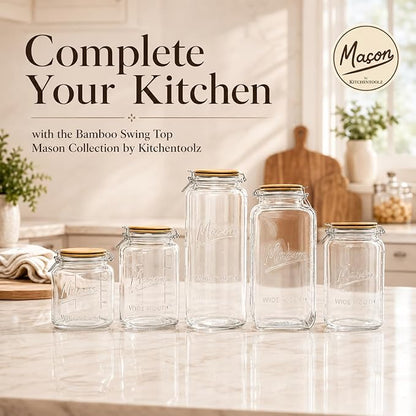 kitchentoolz 1 Gallon Mason Jars Wide Mouth with Airtight Bamboo Lids – Set of 2 Gallon Glass Jar with Lid – Large Mason Jars with Lids for Kitchen Pantry, Storage, and Canning