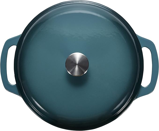 Amazon Basics Enameled Cast Iron Dutch Oven Pot with Lid, Round, Dual Handles, Heavy-Duty, Oven Safe for Stews, Roasting, Baking, 7.3-Quart, Gray