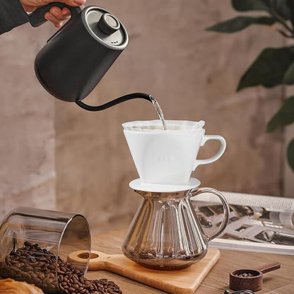hailanbao Handmade Pour over Ceramic Coffee Dripper - Authentic Brewing Experience for Camping, Office, and Home (White)