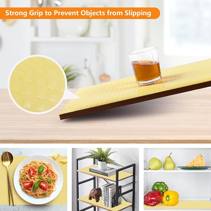 Shelf Liners for Kitchen Cabinets Refrigerator Liners Waterproof & Oil-Proof Kitchen Cupboard Liner Non Adhesive Drawer Mats Non Adhesive Cabinet Liners for Shelves -Yellow Beige 11.8 x 118 Inches