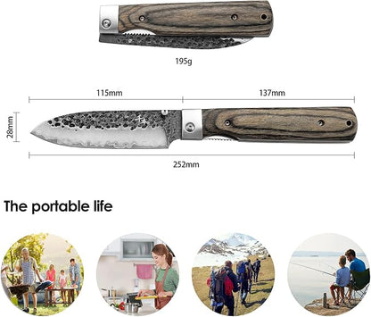 SENBON 440A Forged Stainless Steel Sharp Folding Chef Knife Peeling Utility Fruit Knife Colorful Wood Handle Camping Barbecue Outdoor Portable Fruit Knife