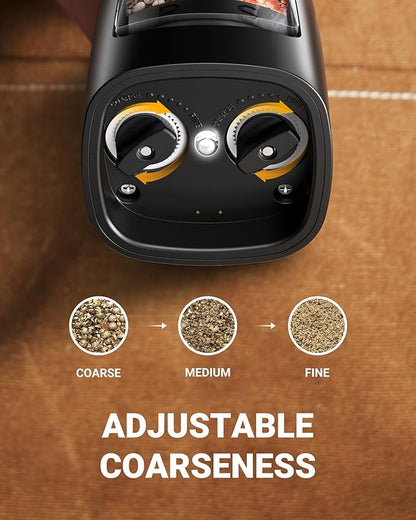 Sangcon 2-in-1 Rechargeable Salt and Pepper Grinder, USB-C Charging Base, One-Handed Automatic Grinder with Adjustable Coarseness & Light, Dual-Chamber Refillable Mill, Housewarming Gifts for Cooks