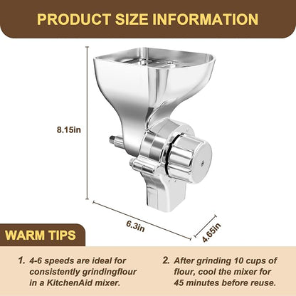 Premium All-Metal Grain Mill Attachment for KitchenAid Stand Mixers, 12-Level Adjustable Flour Mill Grinder for Wheat, Oats, Corn, Rice, Non-Oily Dry Grains - Includes Cleaning Brush