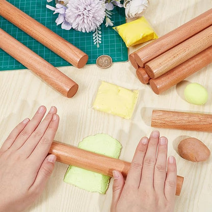 OLYCRAFT 8pcs Wood Rolling Pins 10 inch Clay Rolling Pins 1.1 inch Diameter Classic Wooden Rolling Pins Natural Wood Texture Rollers Wood Clay Roller for Clay Modeling Pottery Tools