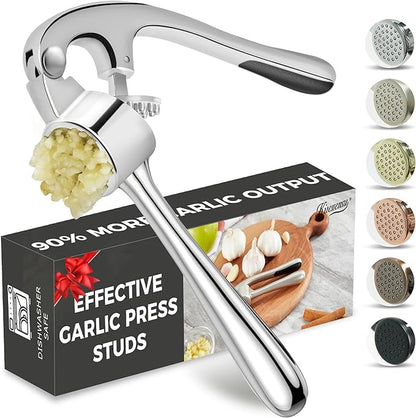 Premium Garlic Press, Professional Garlic Mincer, Easy to Squeeze and Clean, Rust Proof, Efficient Ginger Crusher - Sliver
