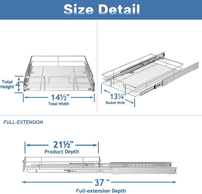 LOVMOR Pull Out Cabinet Organizer and Storage 14½" W x 21½" D, Slide Out Shelves for Kitchen Cabinets