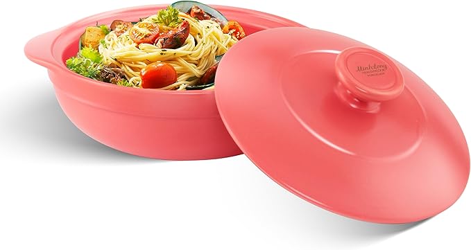 MINH LONG 2-Qt Porcelain Dutch Oven with Lid – Lead & Cadmium Free, Oven Safe to 482°F, Heat Retention, Clay Pot for Cooking on Gas & Infrared Cooktop, Use to Marinate, Cook, Bake, Refrigerate & Serve