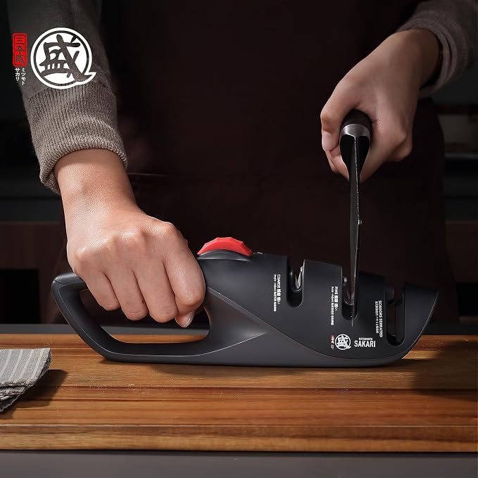 MITSUMOTO SAKARI 3-Stage Adjustable Kitchen Knife Sharpener, Scissors Slot | 12°-22° angle guide, coarse and fine slots, scissors slot, ceramic and carbide abrasives for knives and shears
